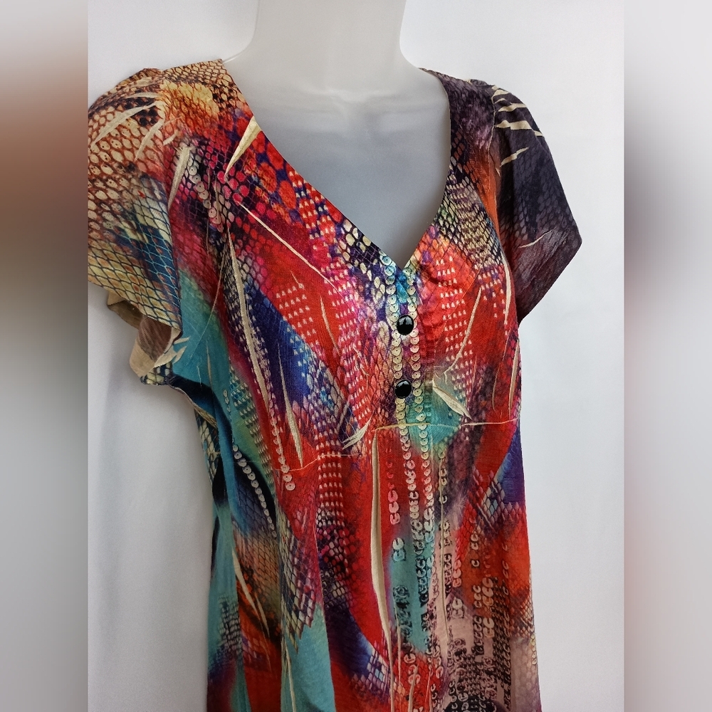 UNITY WORLD WEAR‎ Artsy Colorful Multicolor,Mob Wife, Animal Print V-Neck Top - Picture 3 of 7